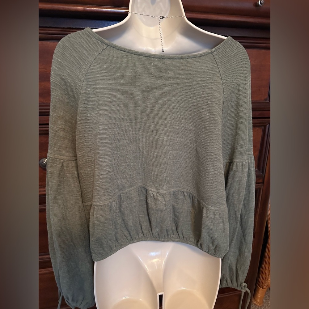 Aerie AE American Eagle Endless Summer Cropped Sweatshirt Olive Green Sz Medium - Picture 5 of 5